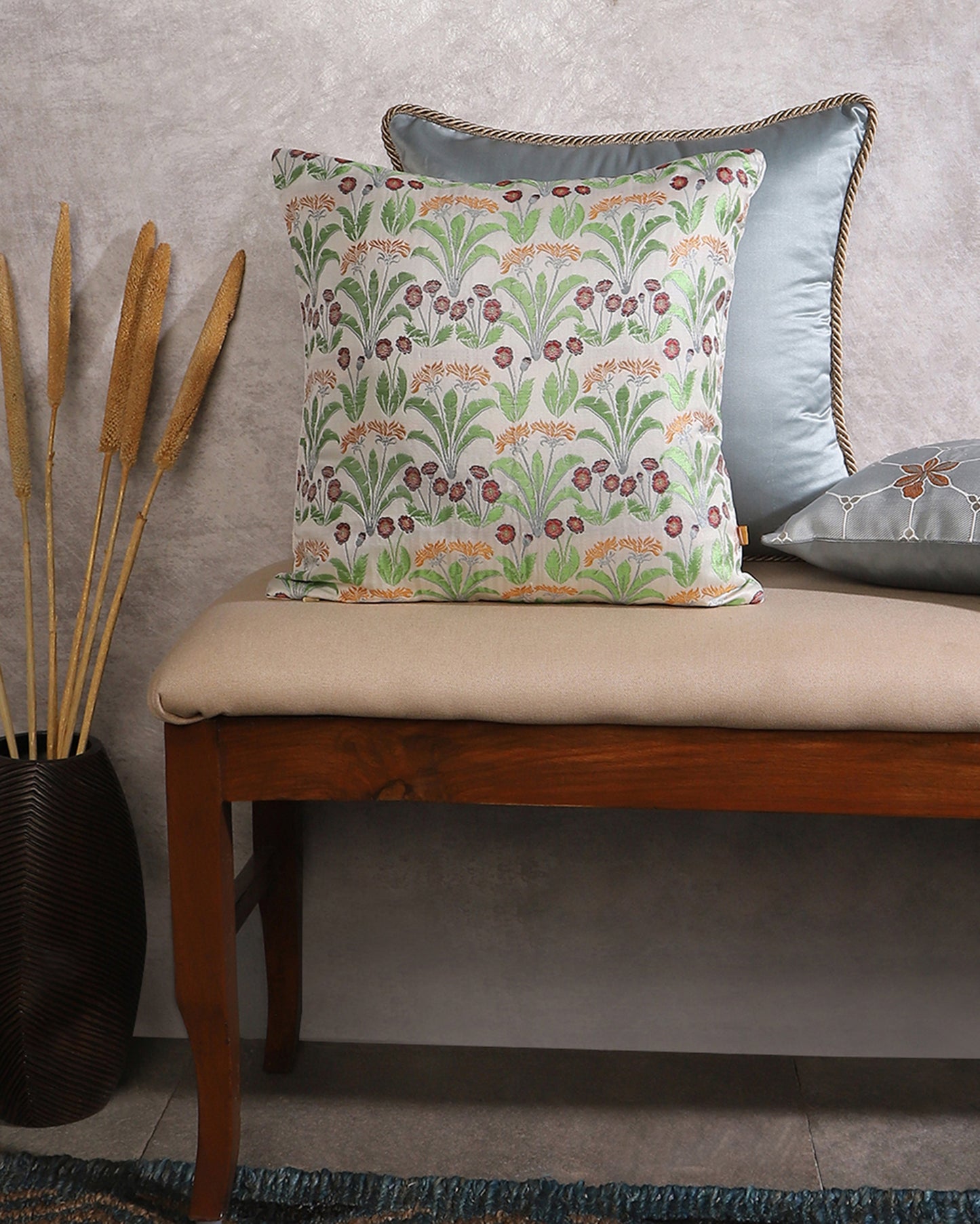 Genda Phool Satin Brocade Silk Cushion Cover